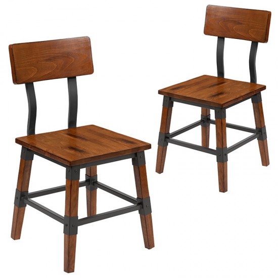 2 Pack Rustic Antique Walnut Industrial Wood Dining Chair