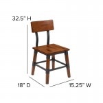 2 Pack Rustic Antique Walnut Industrial Wood Dining Chair