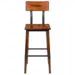 2 Pack Rustic Antique Walnut Industrial Wood Dining Barstool