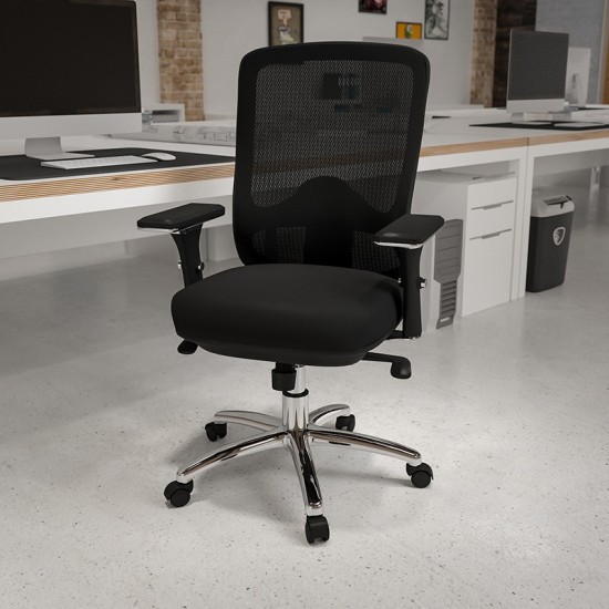 24/7 Intensive Use Big & Tall 350 lb. Rated Black Mesh Multifunction Swivel Ergonomic Office Chair