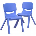 2 Pack Blue Plastic Stackable School Chair with 12" Seat Height