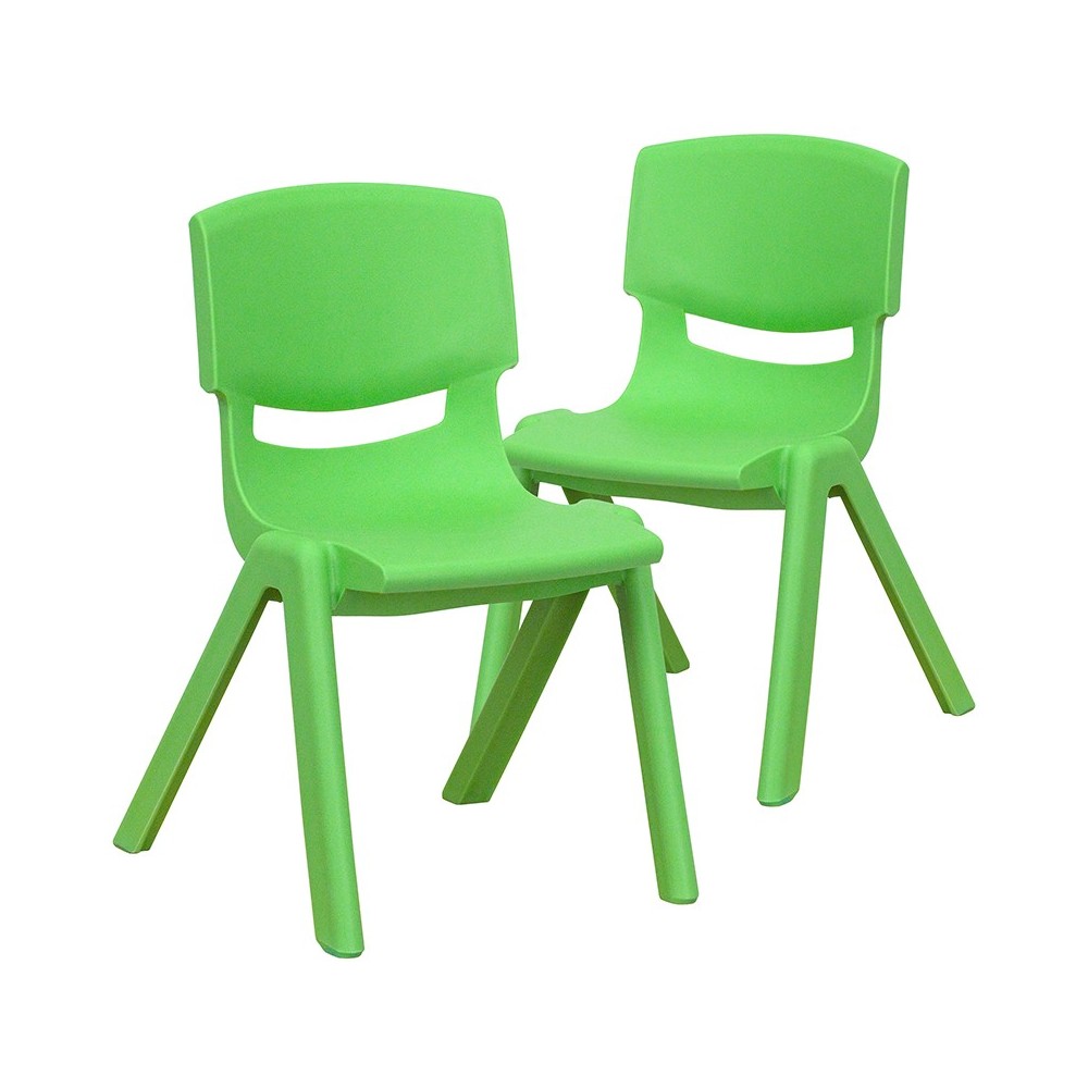 2 Pack Green Plastic Stackable School Chair with 12" Seat Height