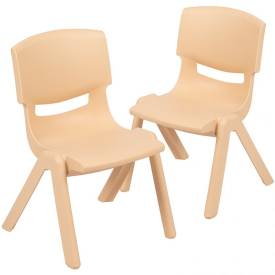 2 Pack Natural Plastic Stackable School Chair with 12" Seat Height