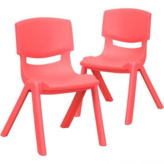 2 Pack Red Plastic Stackable School Chair with 12" Seat Height