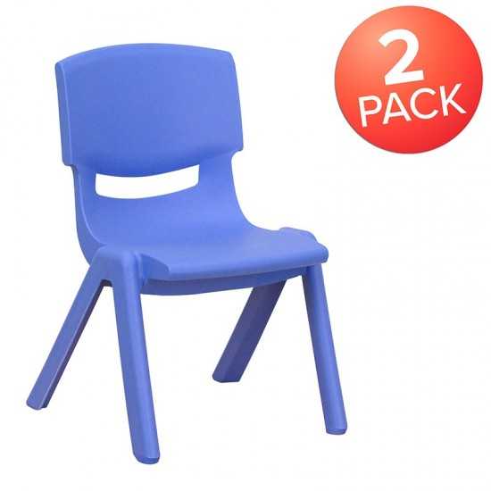 2 Pack Blue Plastic Stackable School Chair with 10.5'' Seat Height