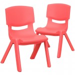 2 Pack Red Plastic Stackable School Chair with 10.5'' Seat Height