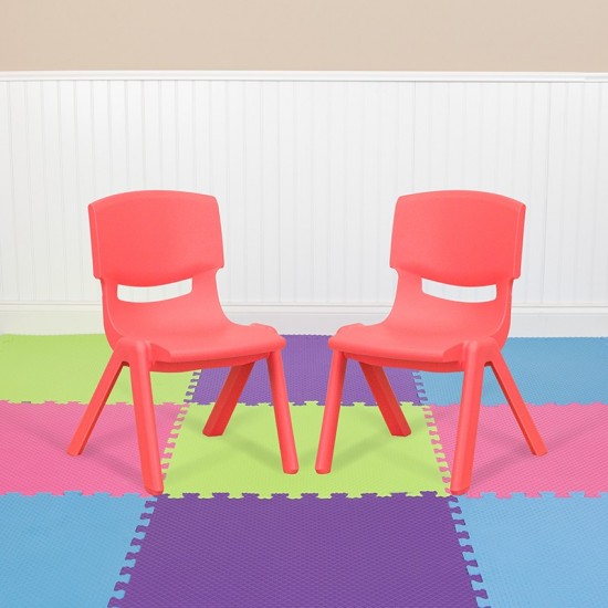 2 Pack Red Plastic Stackable School Chair with 10.5'' Seat Height