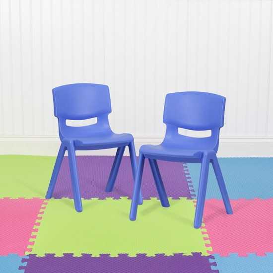 2 Pack Blue Plastic Stackable School Chair with 13.25" Seat Height