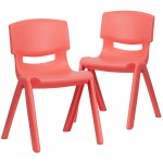 2 Pack Red Plastic Stackable School Chair with 13.25" Seat Height