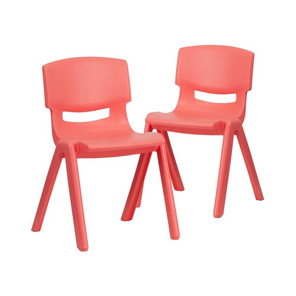 2 Pack Red Plastic Stackable School Chair with 13.25" Seat Height