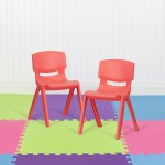 2 Pack Red Plastic Stackable School Chair with 13.25" Seat Height