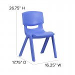 2 Pack Blue Plastic Stackable School Chair with 15.5" Seat Height