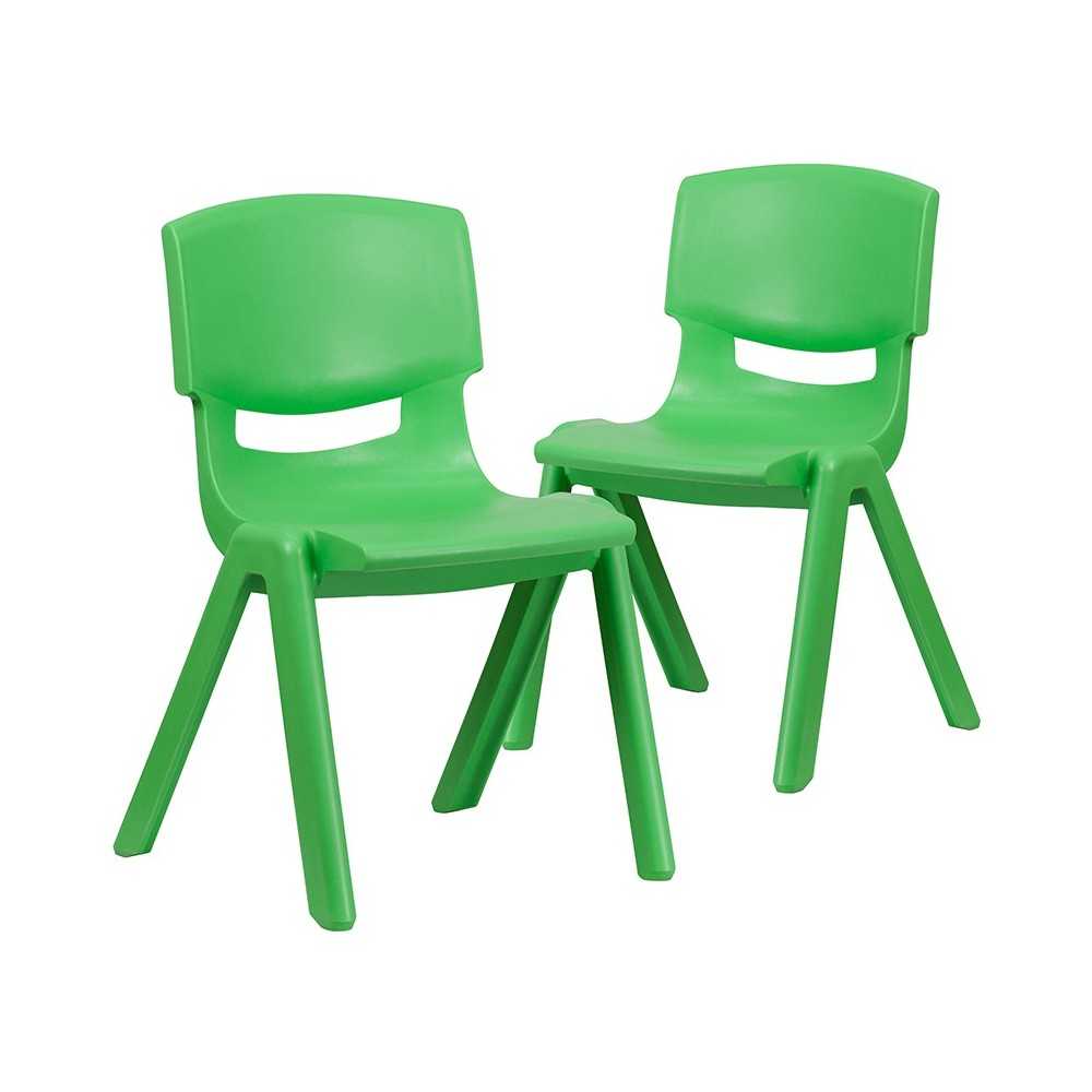 2 Pack Green Plastic Stackable School Chair with 15.5" Seat Height