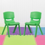 2 Pack Green Plastic Stackable School Chair with 15.5" Seat Height