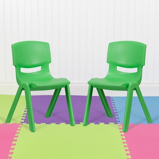 2 Pack Green Plastic Stackable School Chair with 15.5" Seat Height