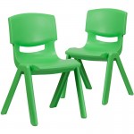 2 Pack Green Plastic Stackable School Chair with 15.5" Seat Height