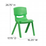 2 Pack Green Plastic Stackable School Chair with 15.5" Seat Height