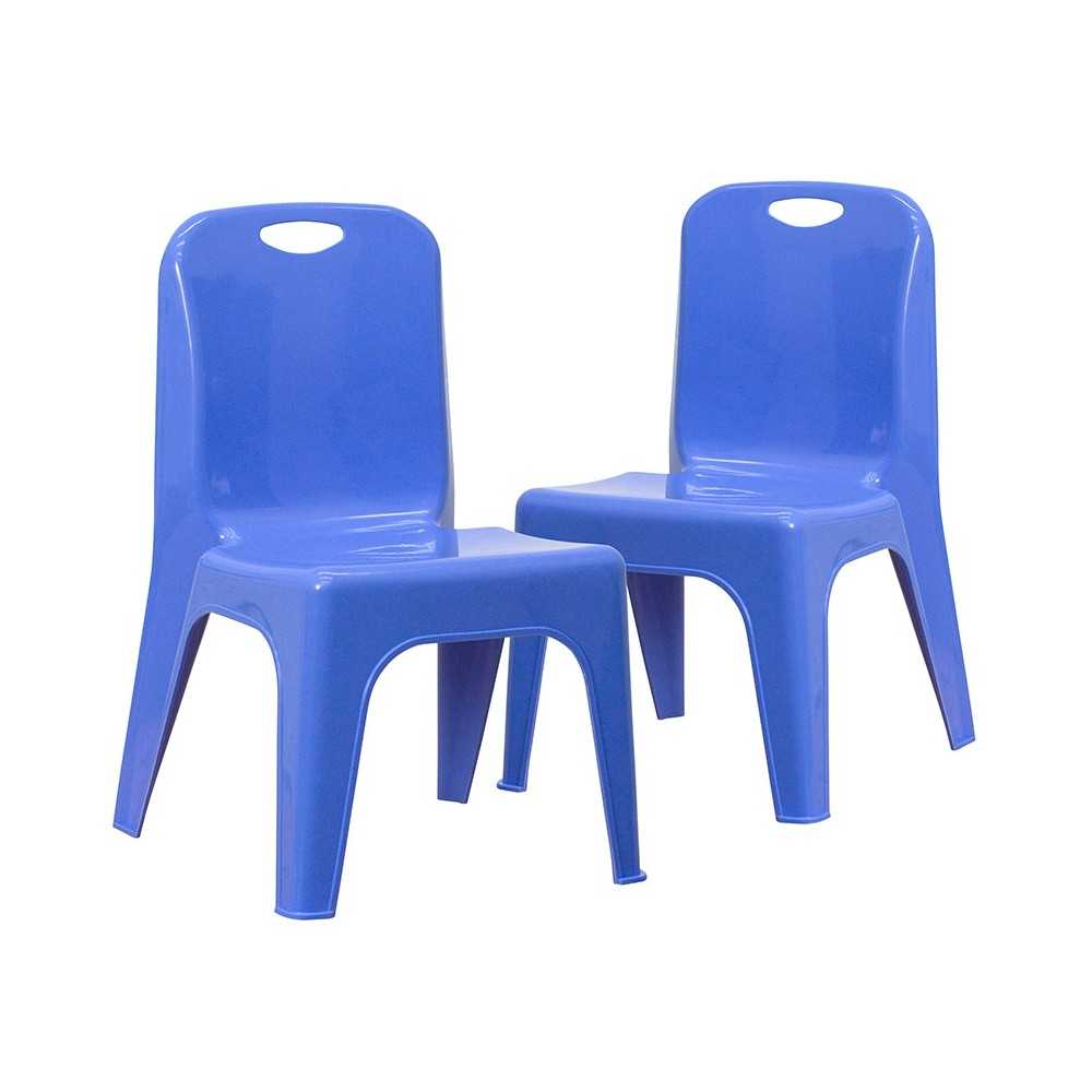 2 Pack Blue Plastic Stackable School Chair with Carrying Handle and 11" Seat Height