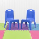 2 Pack Blue Plastic Stackable School Chair with Carrying Handle and 11" Seat Height