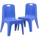 2 Pack Blue Plastic Stackable School Chair with Carrying Handle and 11" Seat Height