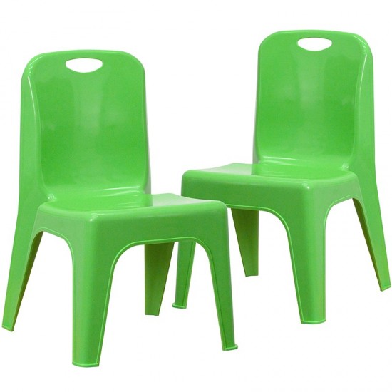 2 Pack Green Plastic Stackable School Chair with Carrying Handle and 11" Seat Height