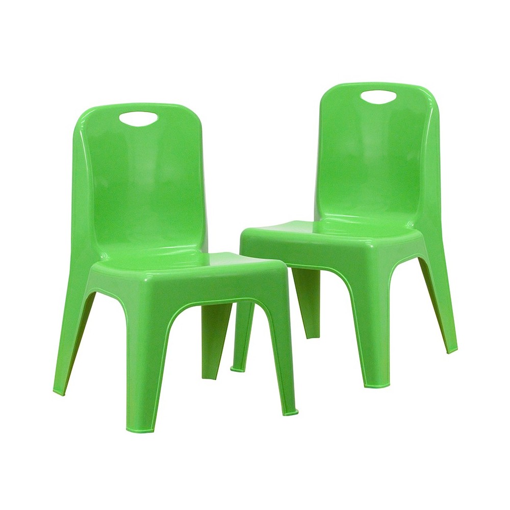 2 Pack Green Plastic Stackable School Chair with Carrying Handle and 11" Seat Height