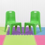 2 Pack Green Plastic Stackable School Chair with Carrying Handle and 11" Seat Height