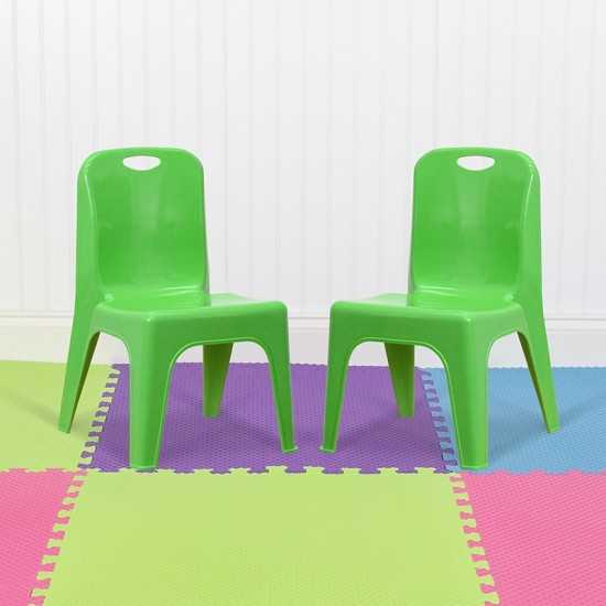 2 Pack Green Plastic Stackable School Chair with Carrying Handle and 11" Seat Height