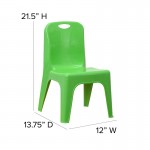 2 Pack Green Plastic Stackable School Chair with Carrying Handle and 11" Seat Height