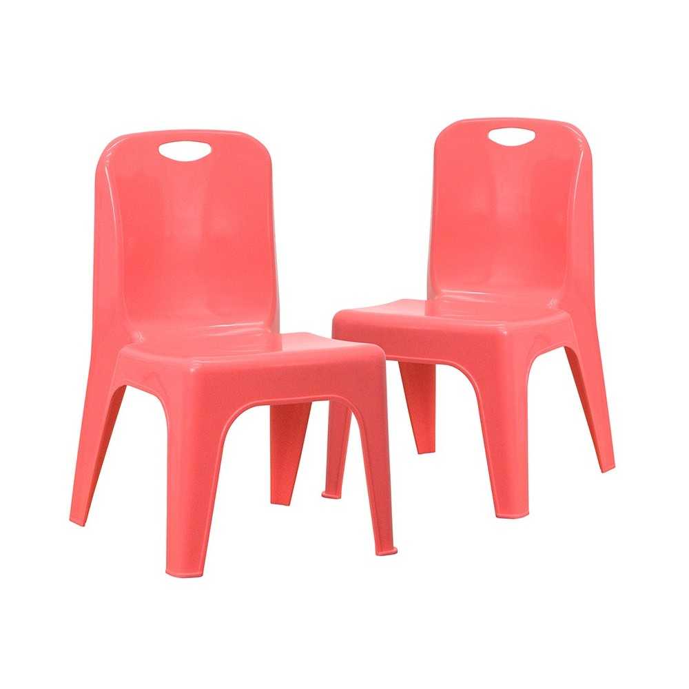 2 Pack Red Plastic Stackable School Chair with Carrying Handle and 11" Seat Height