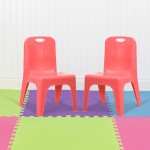 2 Pack Red Plastic Stackable School Chair with Carrying Handle and 11" Seat Height