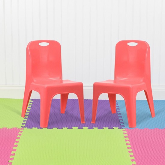 2 Pack Red Plastic Stackable School Chair with Carrying Handle and 11" Seat Height