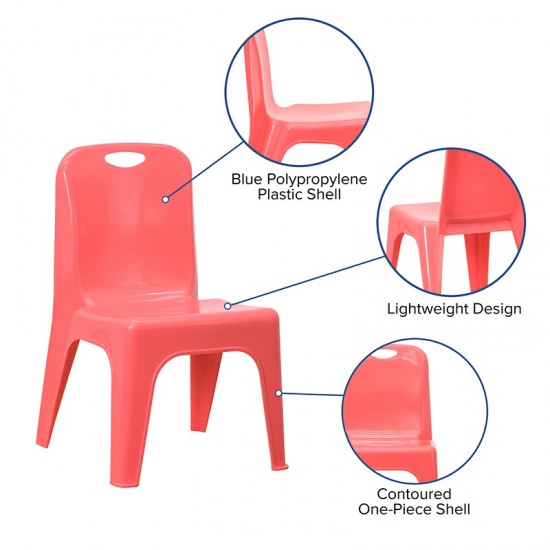 2 Pack Red Plastic Stackable School Chair with Carrying Handle and 11" Seat Height