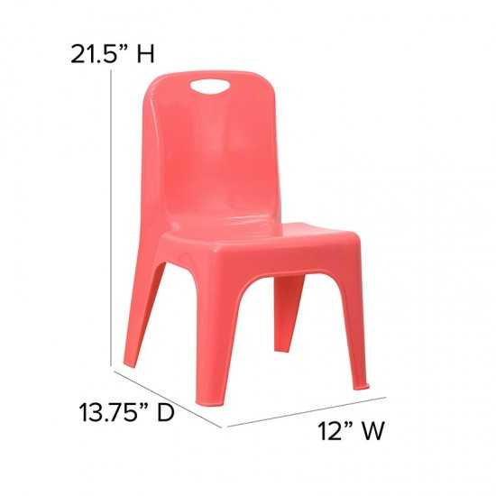 2 Pack Red Plastic Stackable School Chair with Carrying Handle and 11" Seat Height