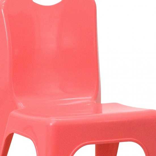 2 Pack Red Plastic Stackable School Chair with Carrying Handle and 11" Seat Height