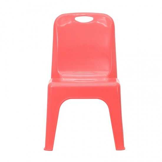 2 Pack Red Plastic Stackable School Chair with Carrying Handle and 11" Seat Height