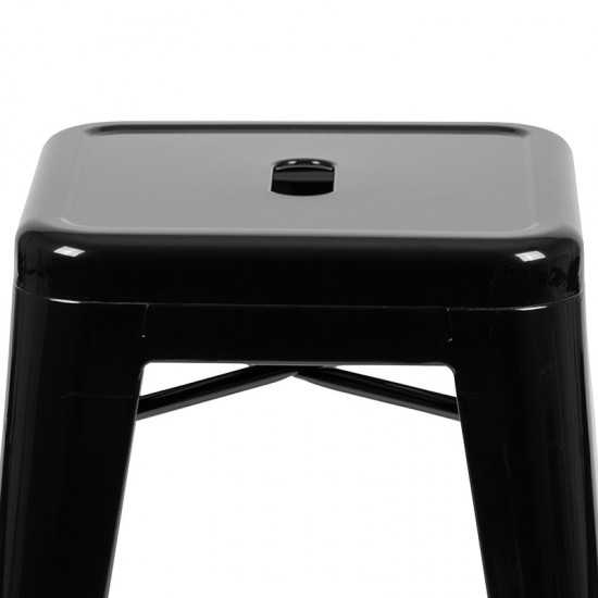 24" High Metal Counter-Height, Indoor Bar Stool in Black - Stackable Set of 4