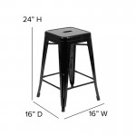 24" High Metal Counter-Height, Indoor Bar Stool in Black - Stackable Set of 4