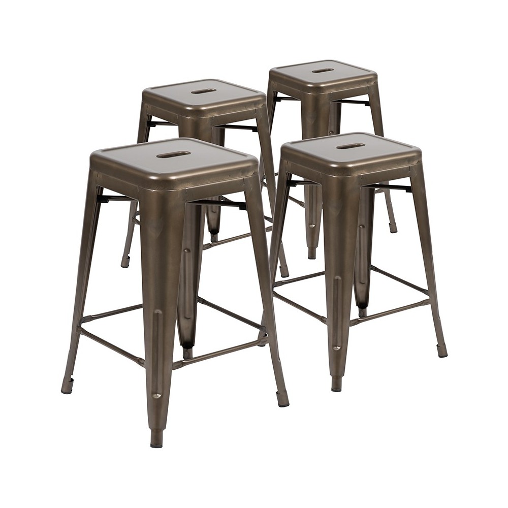 24" High Metal Counter-Height, Indoor Bar Stool in Gun Metal Gray - Stackable Set of 4 24" High Metal Counter-Height, Indoor Bar Stool in Gun Metal Gray - Stackable Set of 4