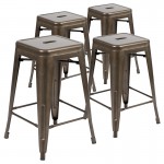 24" High Metal Counter-Height, Indoor Bar Stool in Gun Metal Gray - Stackable Set of 4
