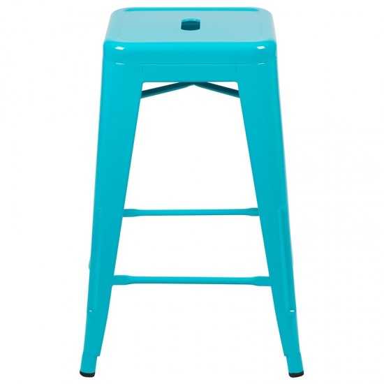 24" High Metal Counter-Height, Indoor Bar Stool in Teal - Stackable Set of 4