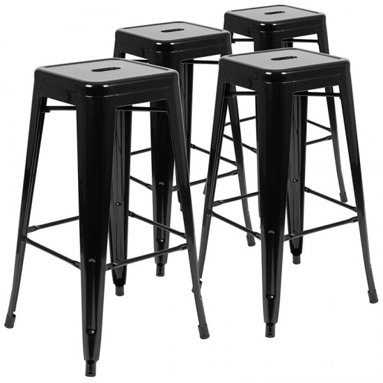 30" High Metal Indoor Bar Stool in Black - Stackable Set of 4