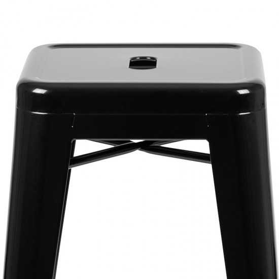 30" High Metal Indoor Bar Stool in Black - Stackable Set of 4