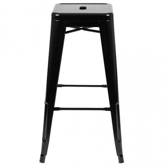 30" High Metal Indoor Bar Stool in Black - Stackable Set of 4