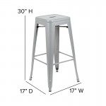 30" High Metal Indoor Bar Stool in Silver - Stackable Set of 4