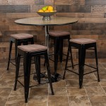 24" High Metal Counter-Height, Indoor Bar Stool with Wood Seat in Black - Stackable Set of 4