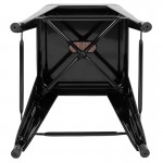 24" High Metal Counter-Height, Indoor Bar Stool with Wood Seat in Black - Stackable Set of 4