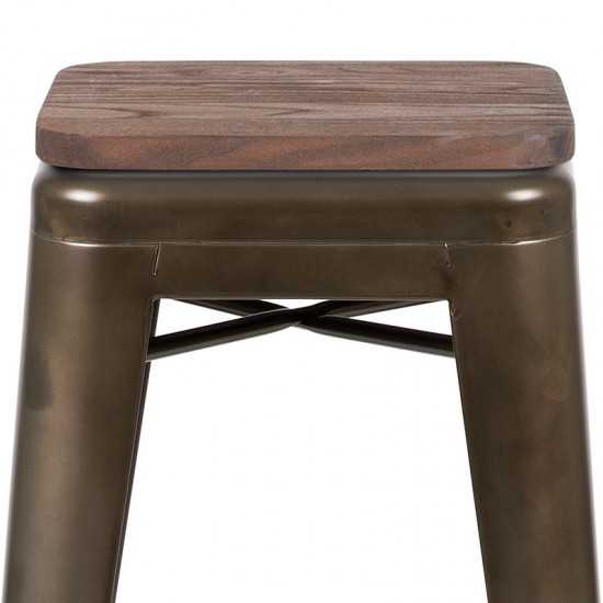 30" High Metal Indoor Bar Stool with Wood Seat in Gun Metal Gray - Stackable Set of 4