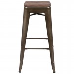 30" High Metal Indoor Bar Stool with Wood Seat in Gun Metal Gray - Stackable Set of 4