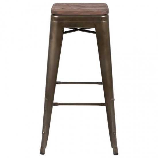 30" High Metal Indoor Bar Stool with Wood Seat in Gun Metal Gray - Stackable Set of 4